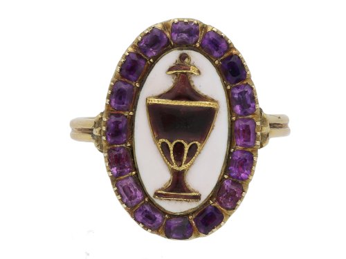 Georgian amethyst and enamel mourning ring, E | Ref 20575