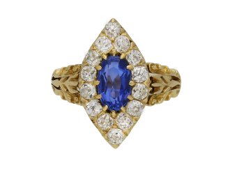 Ceylon sapphire diamond cluster ring hatton garden berganza