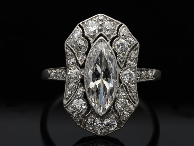 Marquise diamond cluster ring, circa 1925
