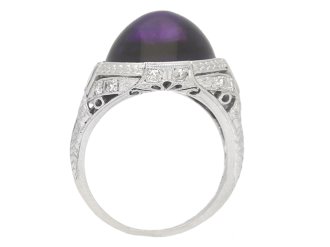 back view Cabochon amethyst and diamond cluster ring, circa 1920.