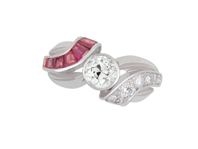Vintage diamond and ruby ring, circa 1940.     