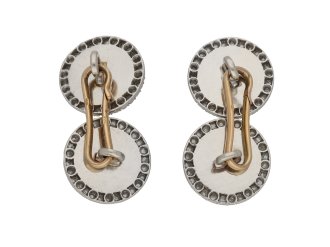 Antique diamond and mother of pearl cufflinks by Groene & Darde, French, circa 1910.