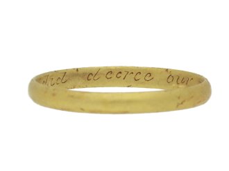 Georgian gold posy ring 'God did decree our unity', circa 18th century.
