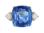 Natural Ceylon sapphire and diamond ring, circa 1950.