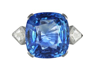 Natural Ceylon sapphire and diamond ring, circa 1950.