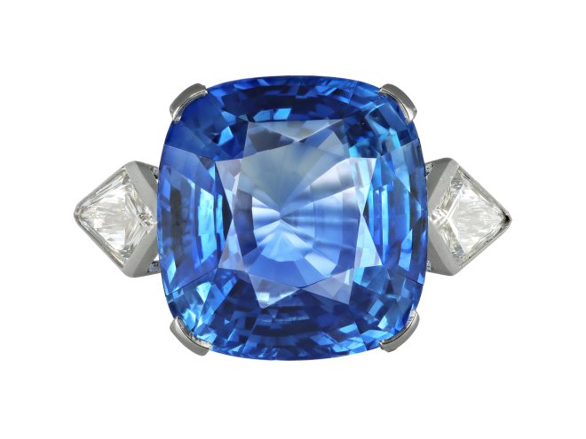 Natural Ceylon sapphire and diamond ring, circa 1950.