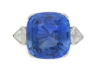 front view Natural Ceylon sapphire and diamond ring, circa 1950.