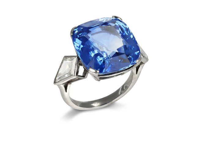 Natural Ceylon sapphire and diamond ring, circa 1950.