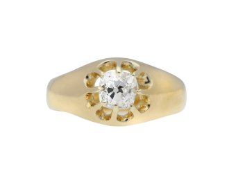 Cushion shape diamond solitaire ring, English, circa 1922.