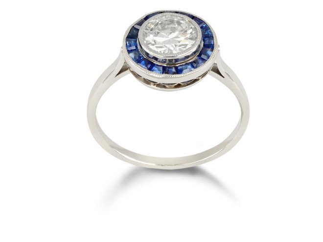 Edwardian diamond and sapphire target ring, English, circa 1915.