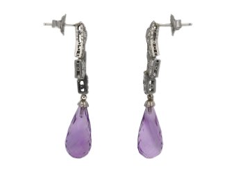 Art Deco amethyst and diamond drop earrings, circa 1925.