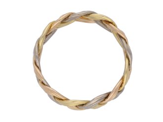 Vintage three colour gold wedding ring, circa 1970.