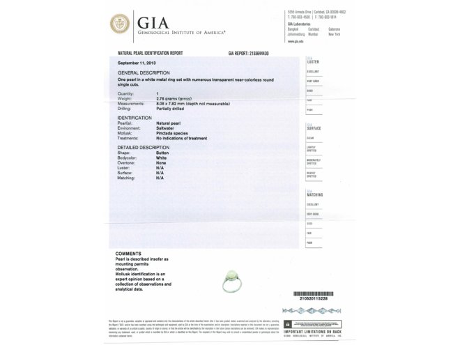 cert view Natural pearl and diamond ring, circa 1920.