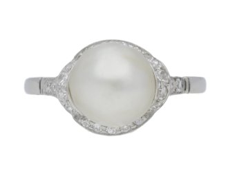 front view Natural pearl and diamond ring, circa 1920.