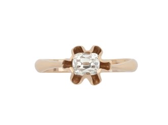 Solitaire old mine diamond ring, USSR, circa 1965.