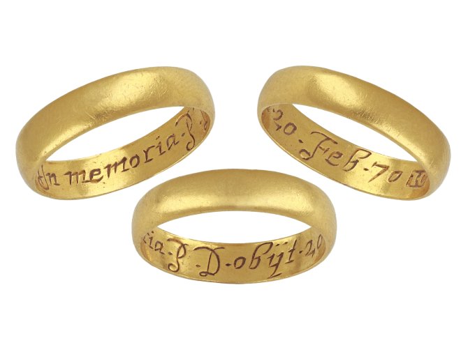 Gold memorial ring, circa 1670. 