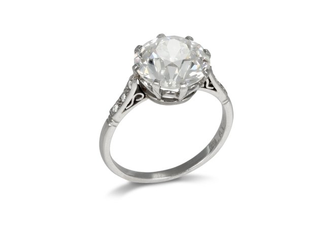 old cut diamond ring with diamond set shoulders ,circa 1915 Hatton Garden
