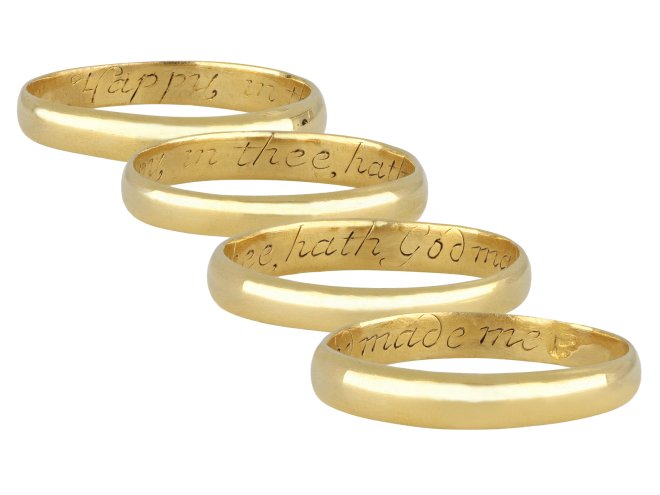 Gold posy ring 'Happy in thee, hath God made me', circa 18 19th century.