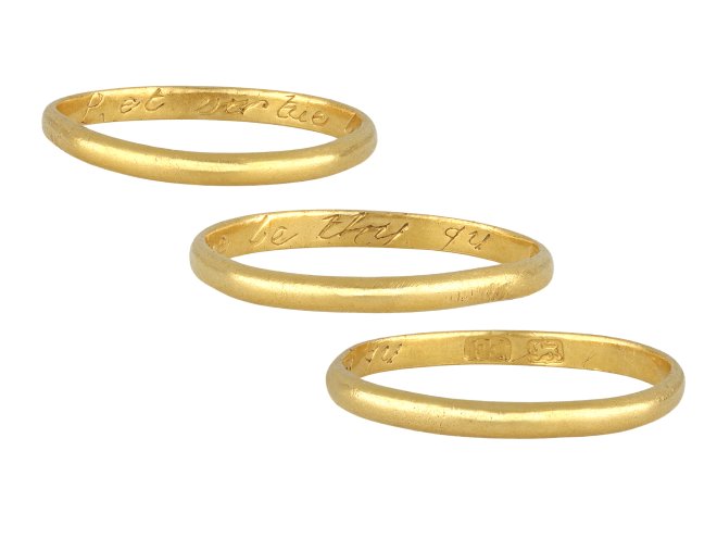 Gold posy ring 'Let vertue be thy gu(ide)', circa 18th century.