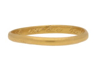 Gold posy ring 'Let vertue be thy gu(ide)', circa 18th century.