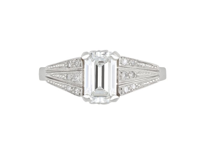 Art Deco emerald cut diamond ring, English, circa 1935.