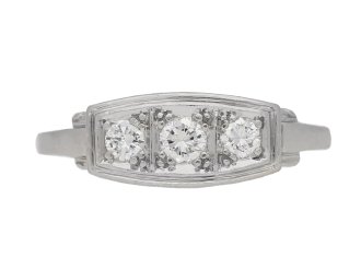 Art Deco three stone diamond ring by Bailey Banks & Biddle, American, circa 1935.