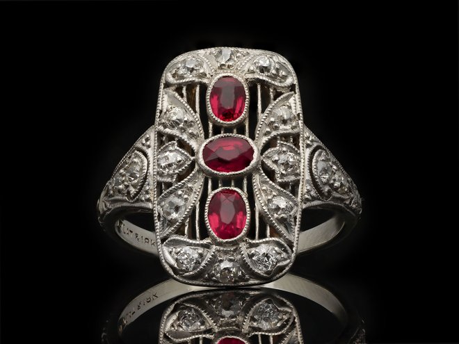 Edwardian ruby and diamond ring, circa 1910. Hatton Garden