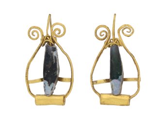 front view Ancient Roman gold earrings berganza hatton garden