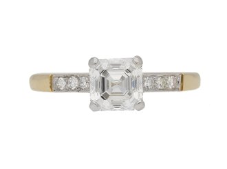 front view Antique Asscher cut diamond ring berganza hatton garden