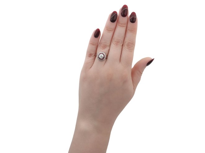 Antique diamond and ruby target ring, French, circa 1905.