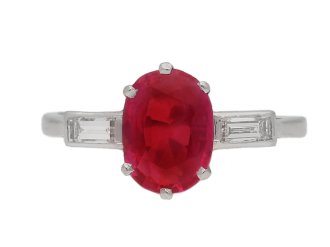 Art Deco Burmese ruby and diamond ring, circa 1930.   