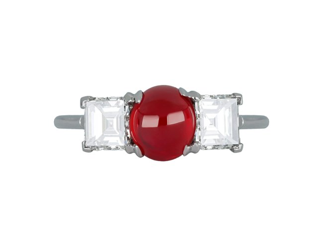 Art Deco cabochon ruby and diamond ring by Cartier, French circa 1925