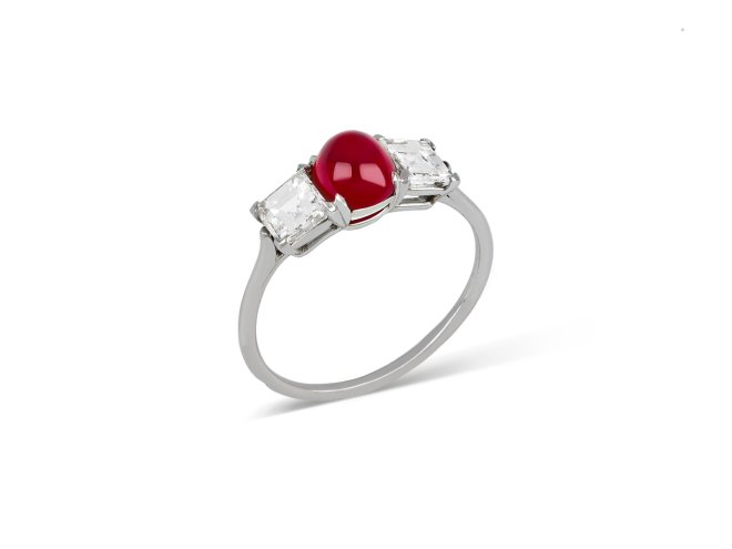 Art Deco cabochon ruby and diamond ring by Cartier, French circa 1925