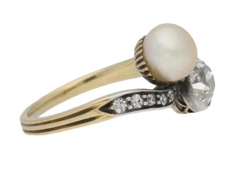 Antique diamond and pearl crossover ring, circa 1890. berganza hatton garden