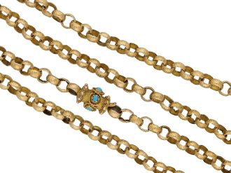 front view  Georgian gold chain with turquoise set clasp, circa 1780 berganza hatton garden