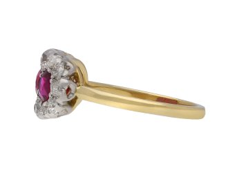 Edwardian Burmese ruby triple cluster ring hatton garden