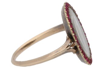 Georgian hair and ruby memorial ring, English, circa 1760. berganza hatton garden