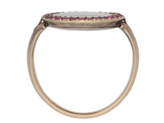 Georgian hair and ruby memorial ring, English, circa 1760. berganza hatton garden