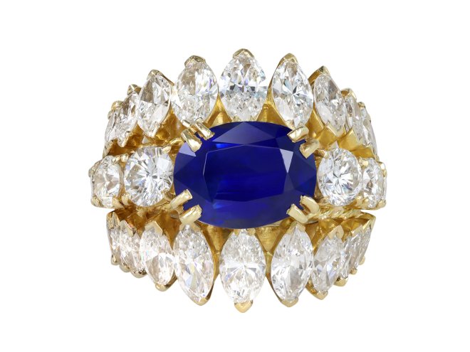 Burmese sapphire and diamond cluster ring, circa 1965. 