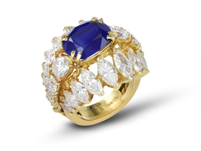 Burmese sapphire and diamond cluster ring, circa 1965. 