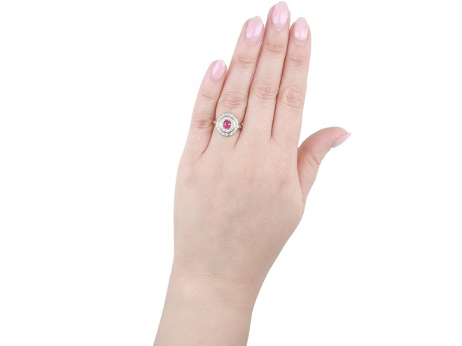 Burmese ruby and diamond two row cluster ring, circa 1905.