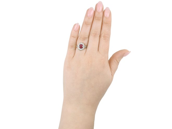 Antique Burmese ruby and diamond coronet cluster ring, English, circa 1905. 