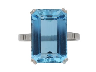 Art Deco solitaire aquamarine ring, circa 1935. 