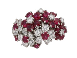 front view Ruby and diamond ring by J.E.Caldwell & Co, circa 1950. berganza hatton garden  