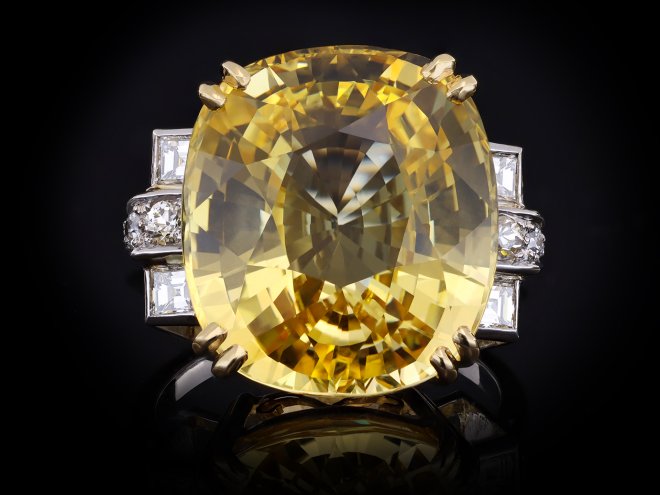 Yellow Ceylon sapphire and diamond ring hatton garden