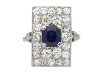 Art Deco sapphire and diamond cluster ring, circa 1925. 