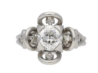 Vintage diamond cocktail ring, French, circa 1950. 