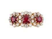 Edwardian ruby and diamond triple cluster ring, English, circa 1905.