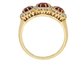 back view Antique ruby and diamond  triple cluster ring, English, circa 1905. berganza hatton garden 