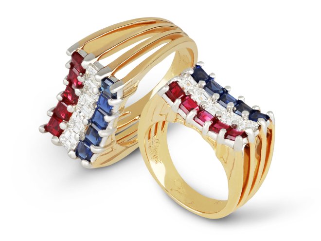 Cartier ruby, sapphire and diamond cocktail ring, French, circa 1975.